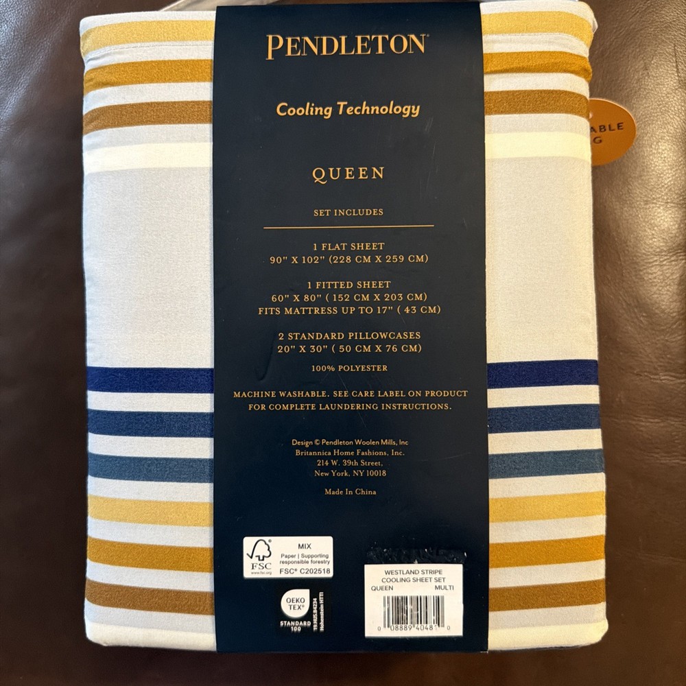 NeW Pendleton Queen Sheet Set Cooling Technology Westland Stripe