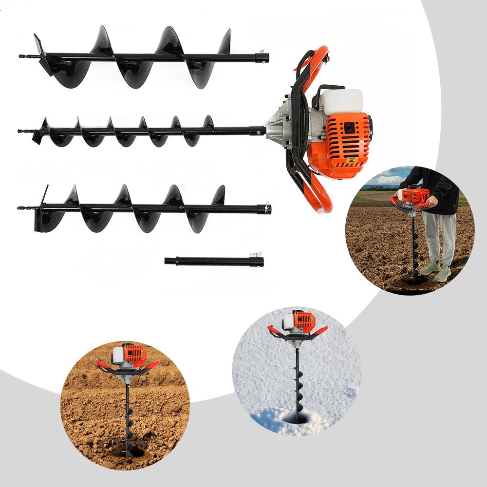 2-Stroke 52CC Earth Auger Digging Machine Gas Powered Post Hole Digger w/ 3 Bits
