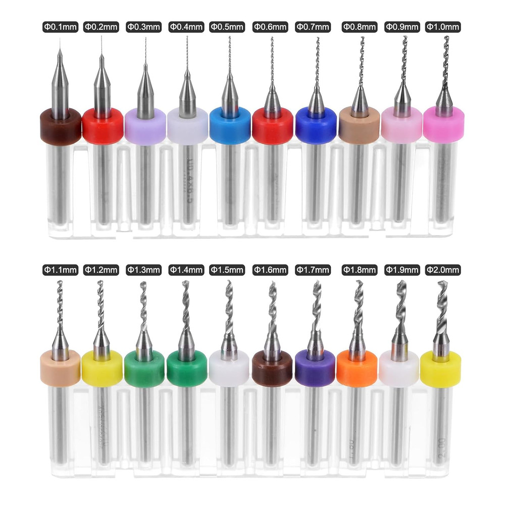 Micro PCB Drill Bit Set, 1/8" Shank 0.1mm-2mm Solid Tungsten Carbide CNC Engravi
