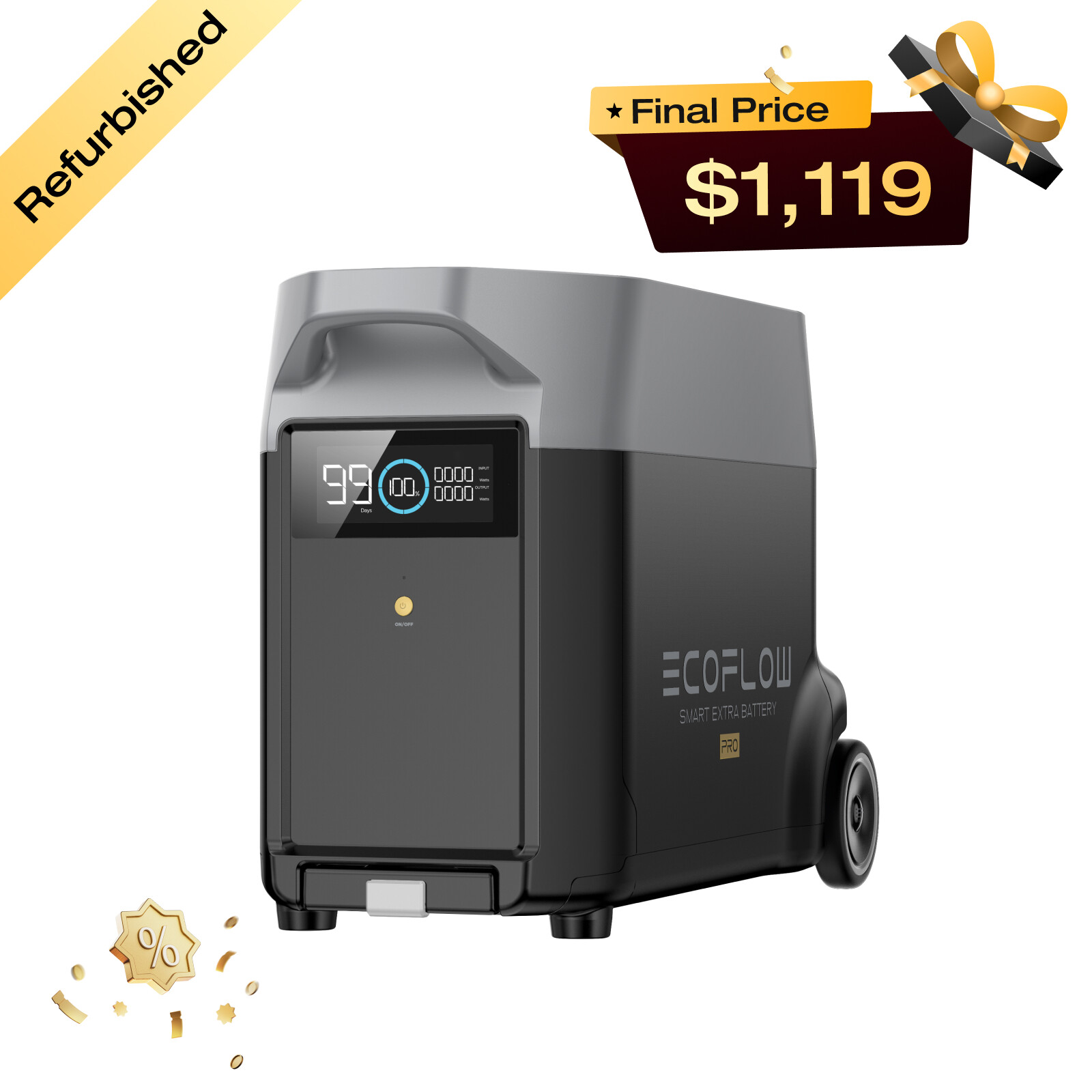 EcoFlow DELTA Pro Generator Extra Battery 3600Wh LFP Certified Refurbished