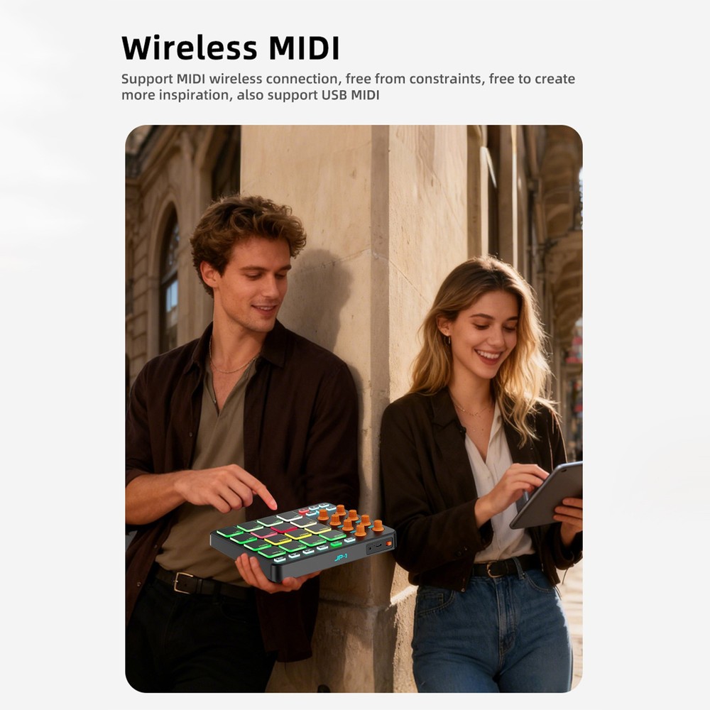 16 RGB Pads Wireless MIDI Controller For Beginners SRMB
