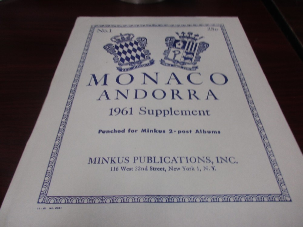 "MINKUS"  1961  SUPPLEMENT MONACO ANDORRA  #1  W/FREE SHIPPING!!!