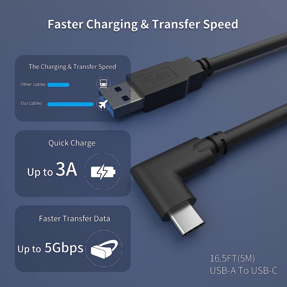 Link Cable 16FT Compatible with Oculus/Meta Quest 2/3/Pro Accessories and PC/Ste