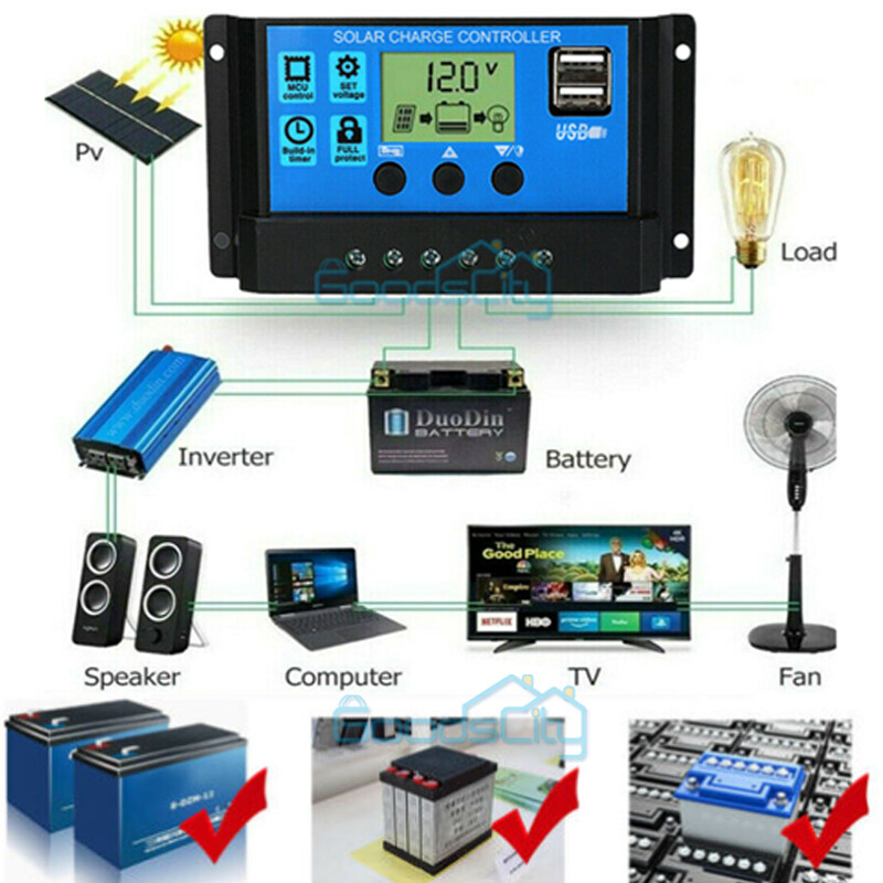 30A 60A 100A Solar Panel Regulator Charge Controller Auto Focus Tracking 12V/24V