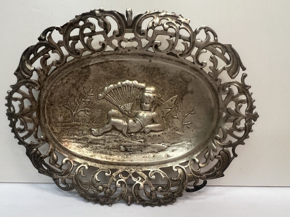 Silver Filgree - Embossed Small Dish featuring - Cherubs and folderol