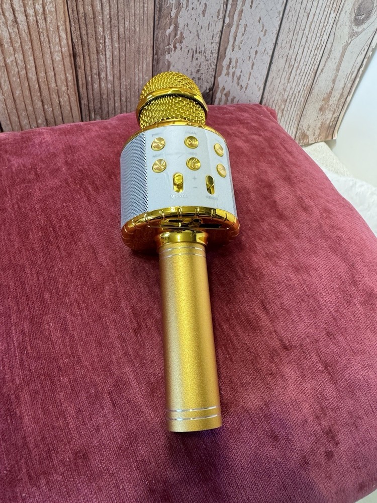 Gold Wireless Bluetooth Karaoke Microphone USB Charging Handheld with Controls