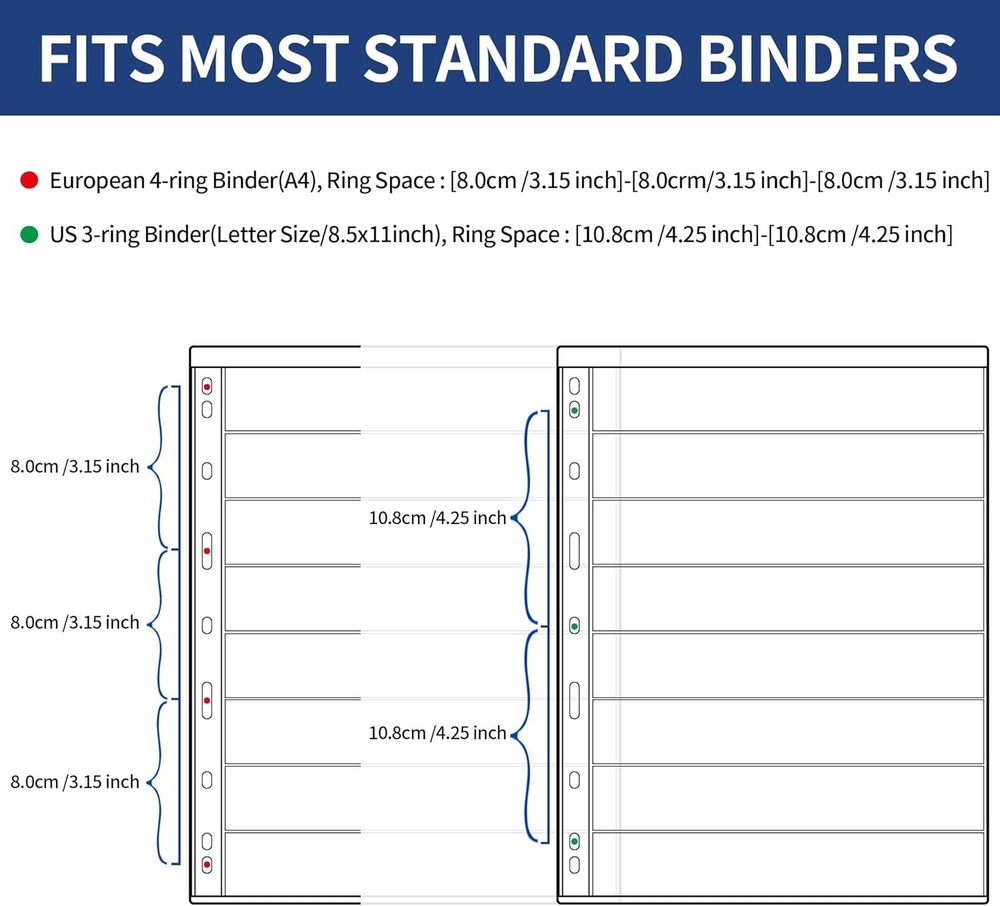 5 Stamp Collection Pages - 8 Pockets (7.7x1.18in), Eco-Friendly Design