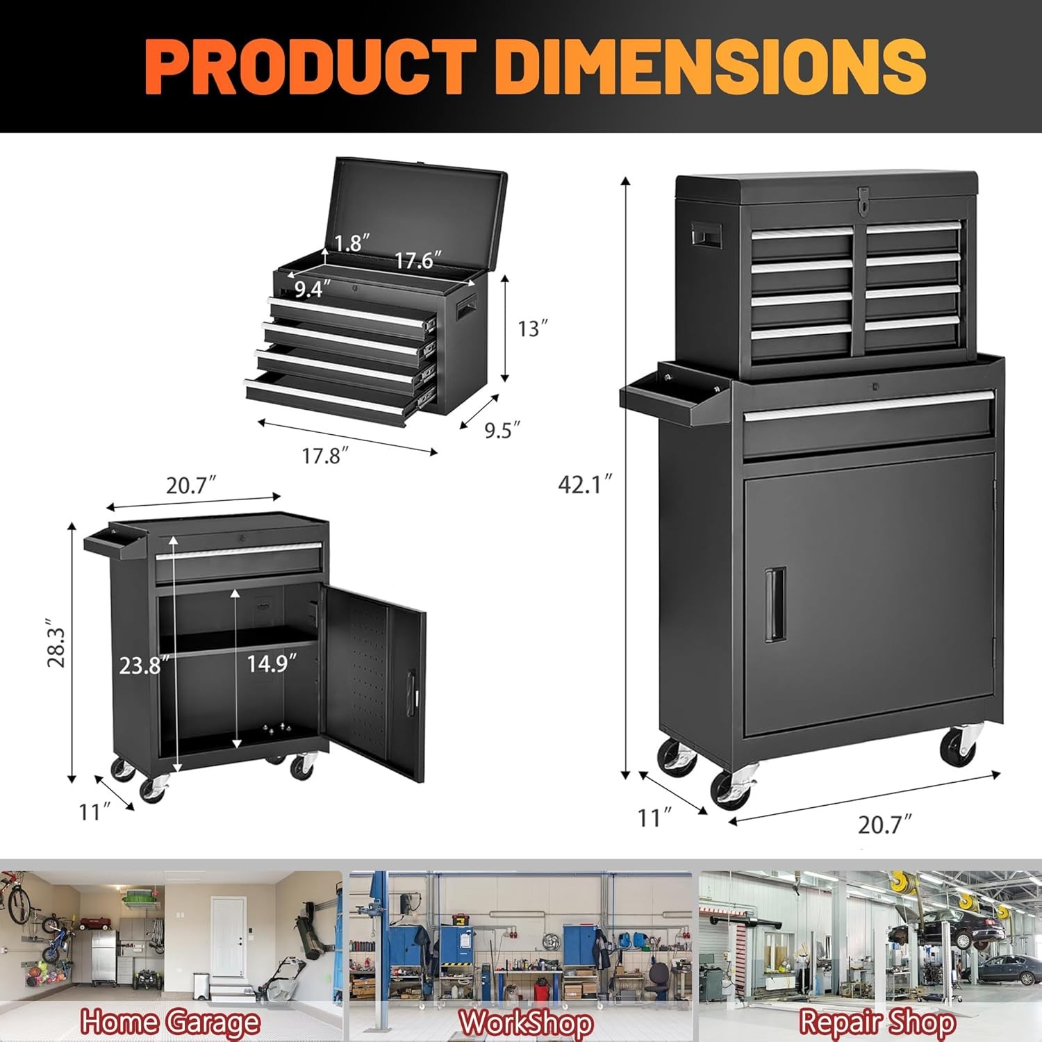 Rolling Tool Chest with Drawers Tool Organization Box Storage Cabinet for Garage