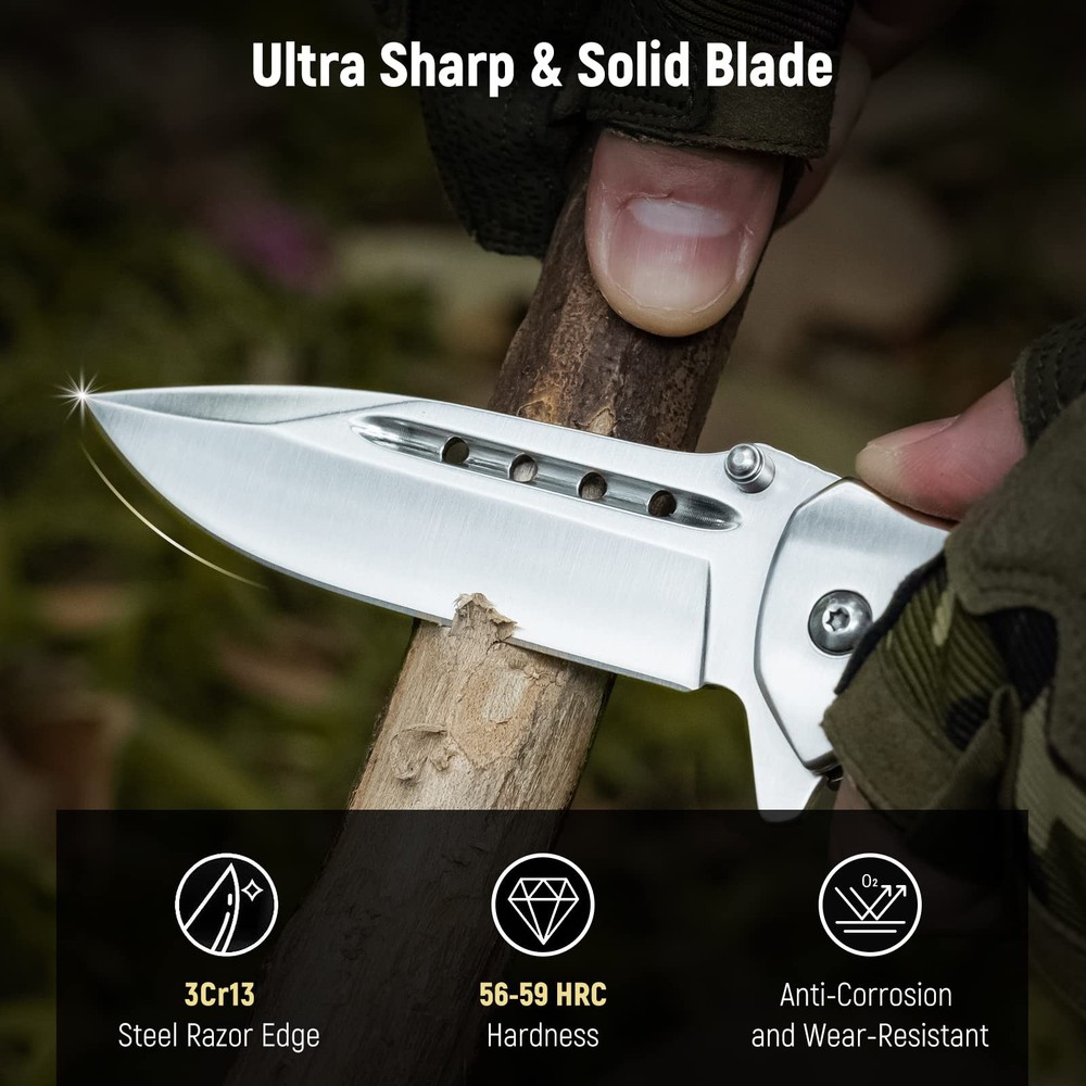 Pocket Knife for Men - Sharp Blade Wood Handle Pocket Folding Knives with Cli...