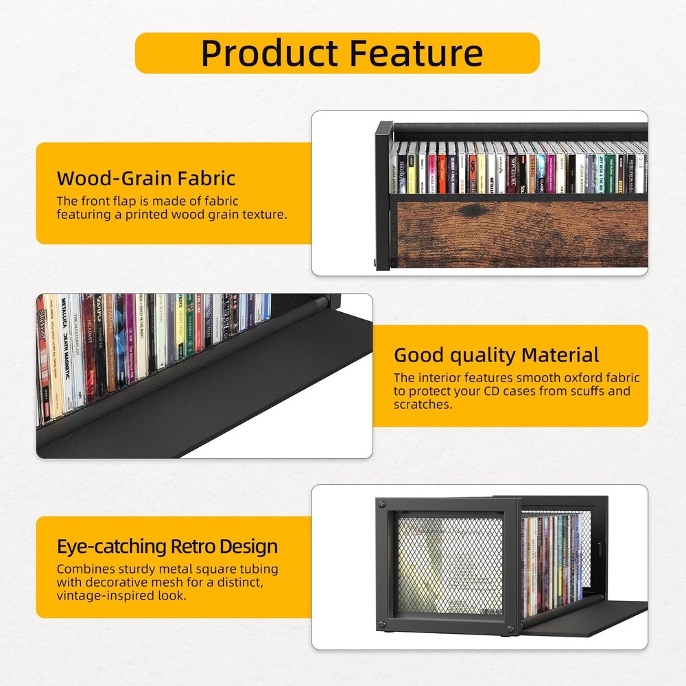 2-Tier CD Holder with Fabric Wood Grain Texture, Stackable CD Storage Case an...