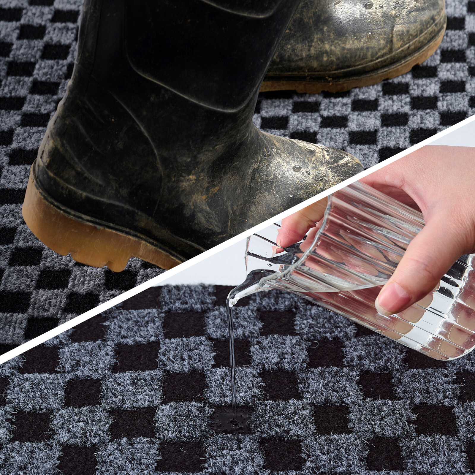 Runner Rug Hallway Non Slip Rubber Back Custom Size as Carpet Doormat Checkered