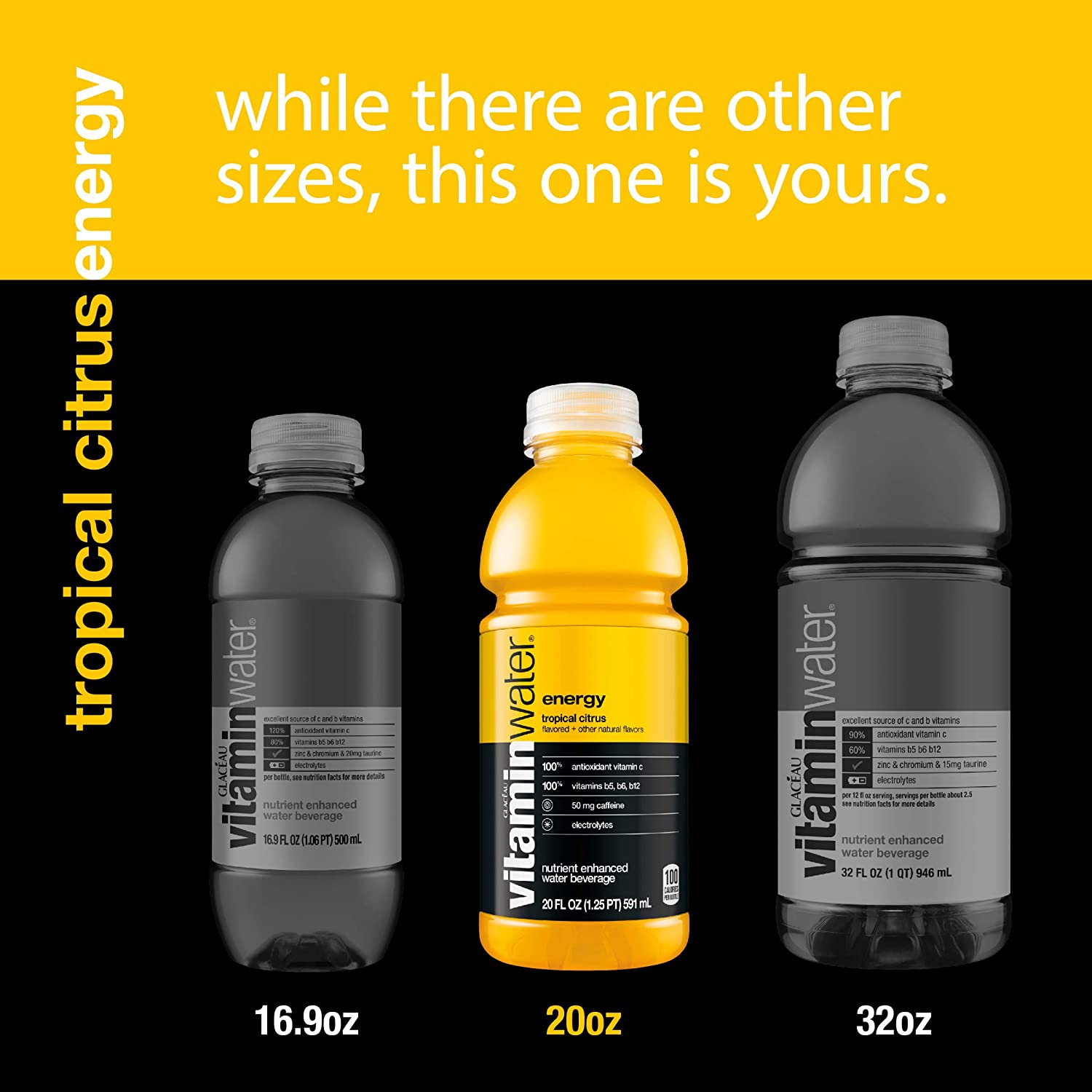 vitaminwater energy, tropical citrus flavored, electrolyte enhanced bottled with