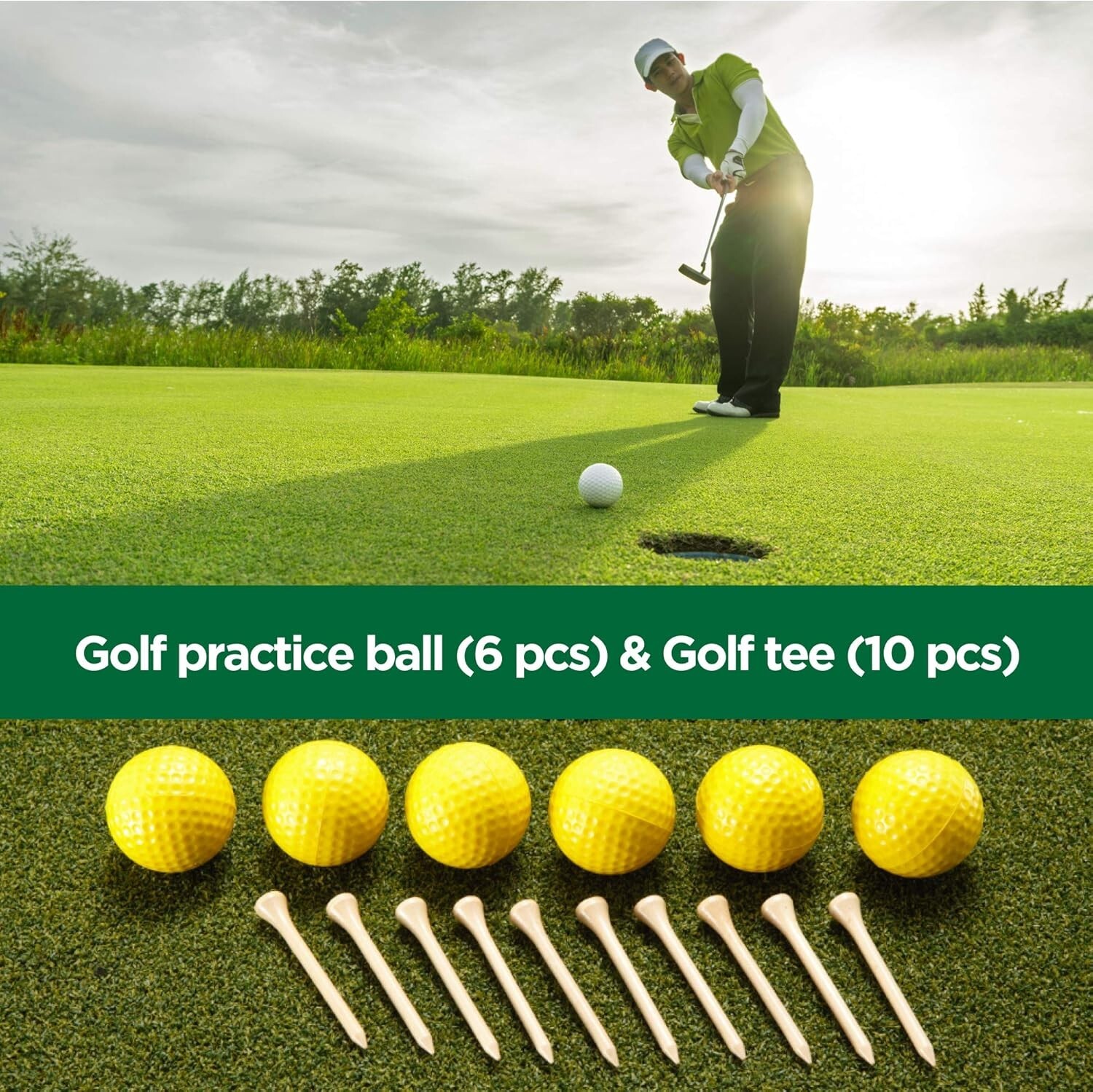 24"x24" Grass Turf 3-in-1 Collapsible Golf Practice Hitting mat with Tee & Balls