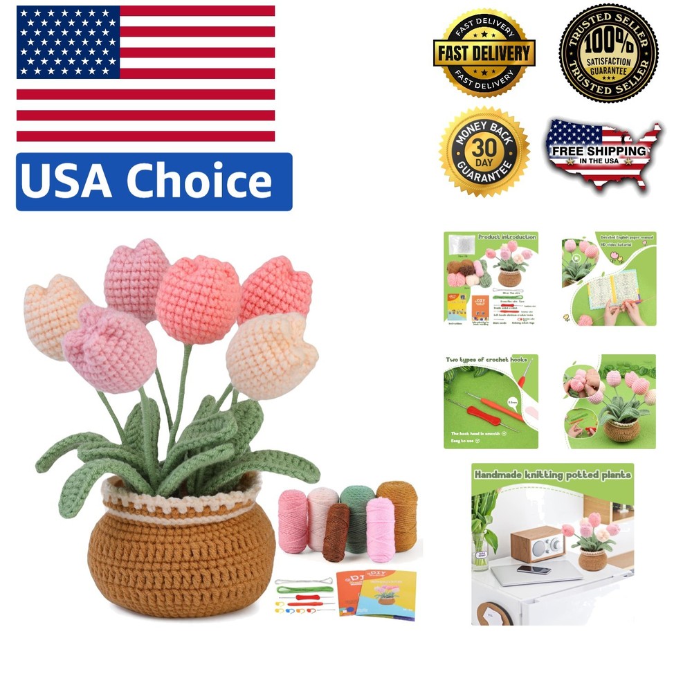 Crafting Made Easy: Tulip Crochet Kit with Yarn & Video Tutorials for Beginners
