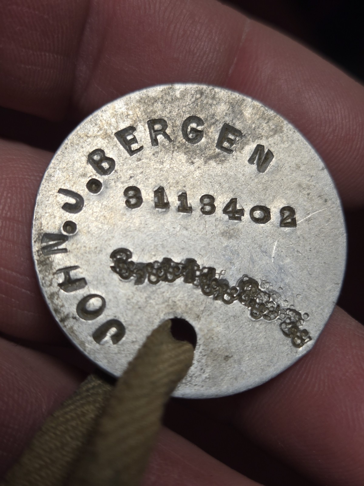 Important Old Rare John J Bergen Pottsville PA WWI WWII US Soldier ID dog tag