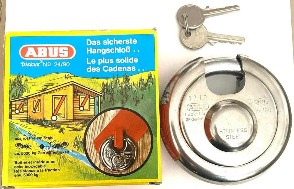 ABUS 24/90 , Diskus Solid Body Storage Padlock with 2 Keys