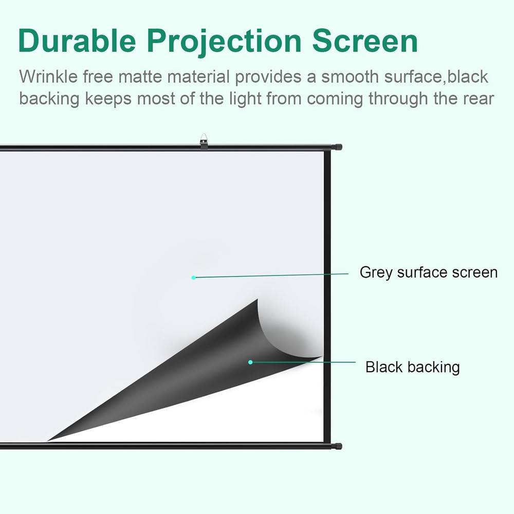 100" 16:9 Projector Screen - 4K HD Indoor/Outdoor Pull Down for Home & Office