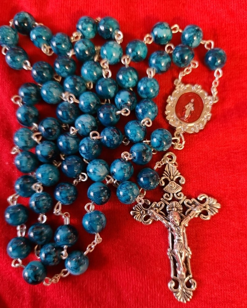 Catholic Rosary Necklace Cross Crucifix handmade black Friday