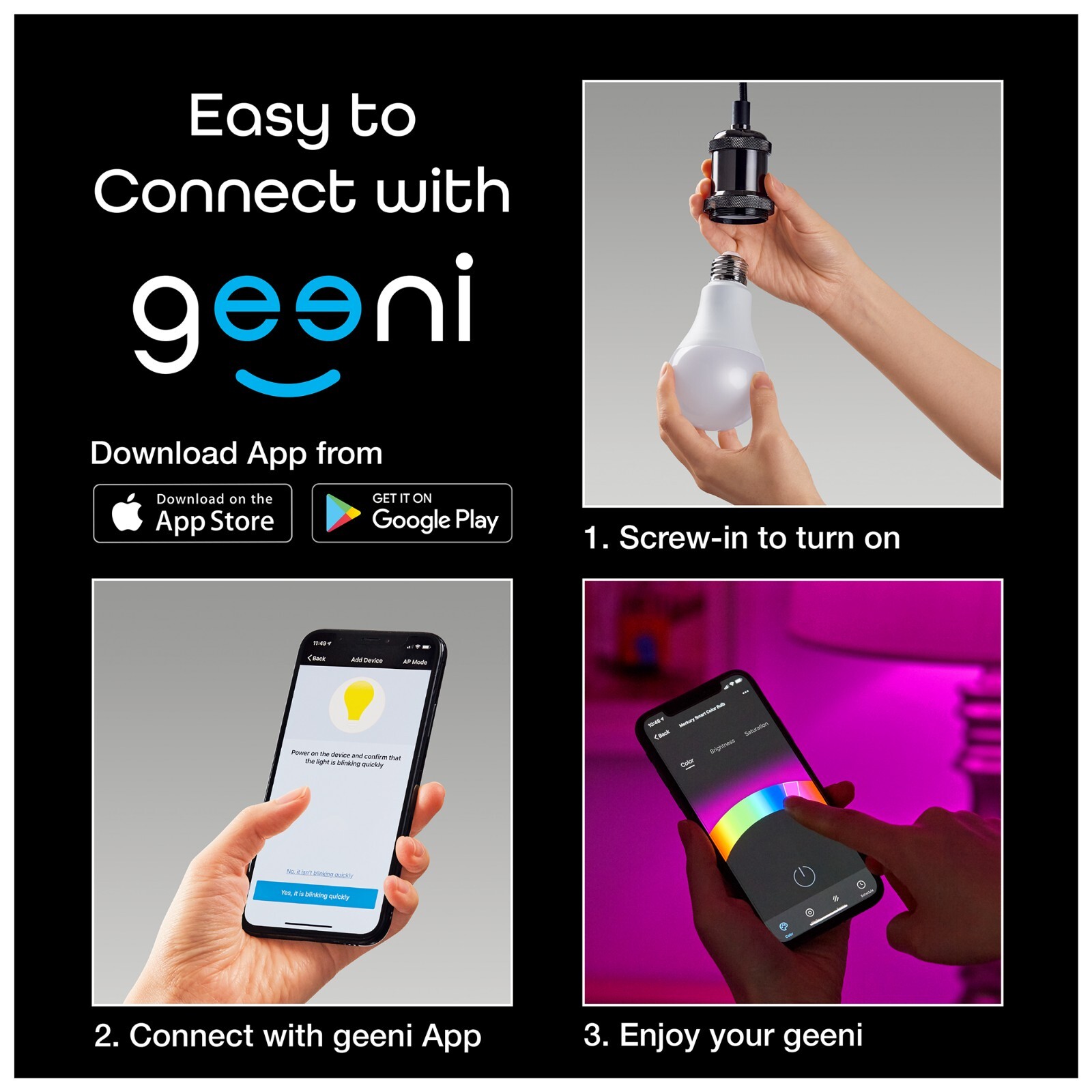 Geeni PRISMA 800 Wi-Fi LED Smart Multicolor Light Bulb with Voice Control 2 Pack