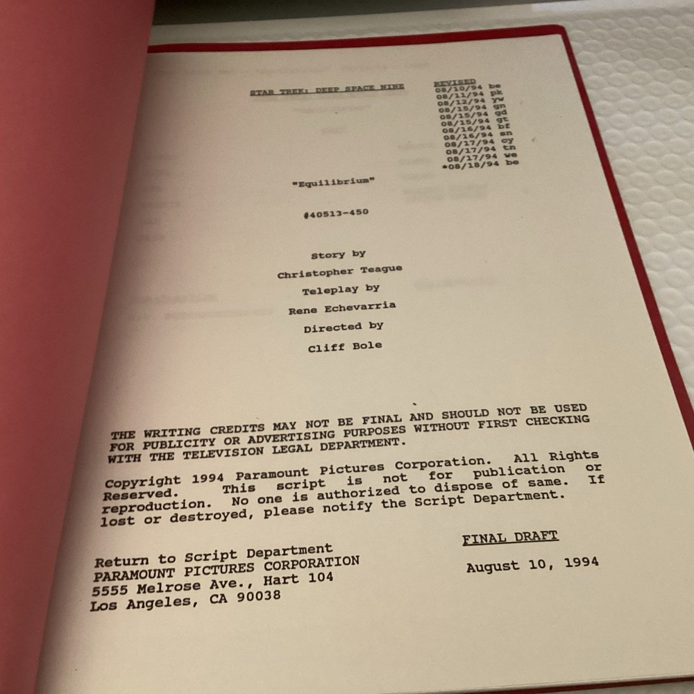 Star Trek Deep Space Nine "Equilibrium" Final Draft August 10, 1994 TV Script