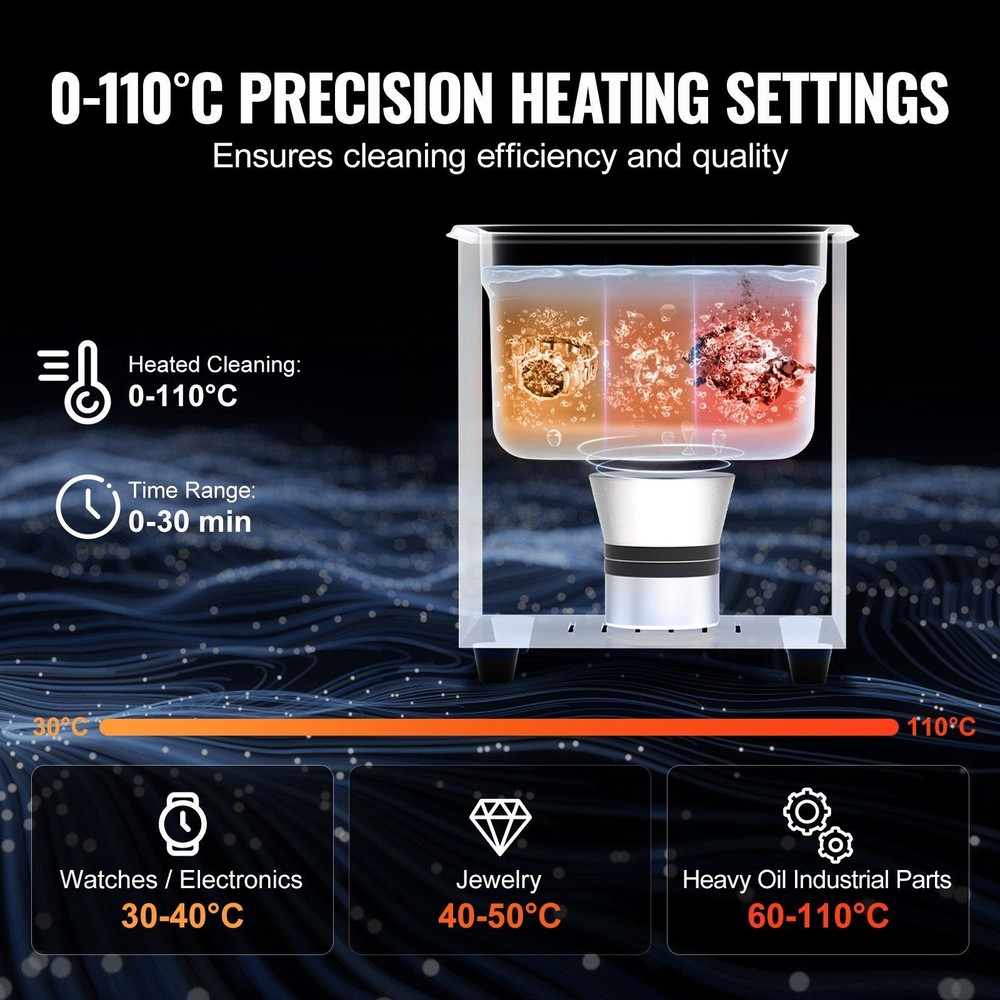 2L Multi-Function Ultrasonic Bath 40kHz Adjustable Heat Digital Panel