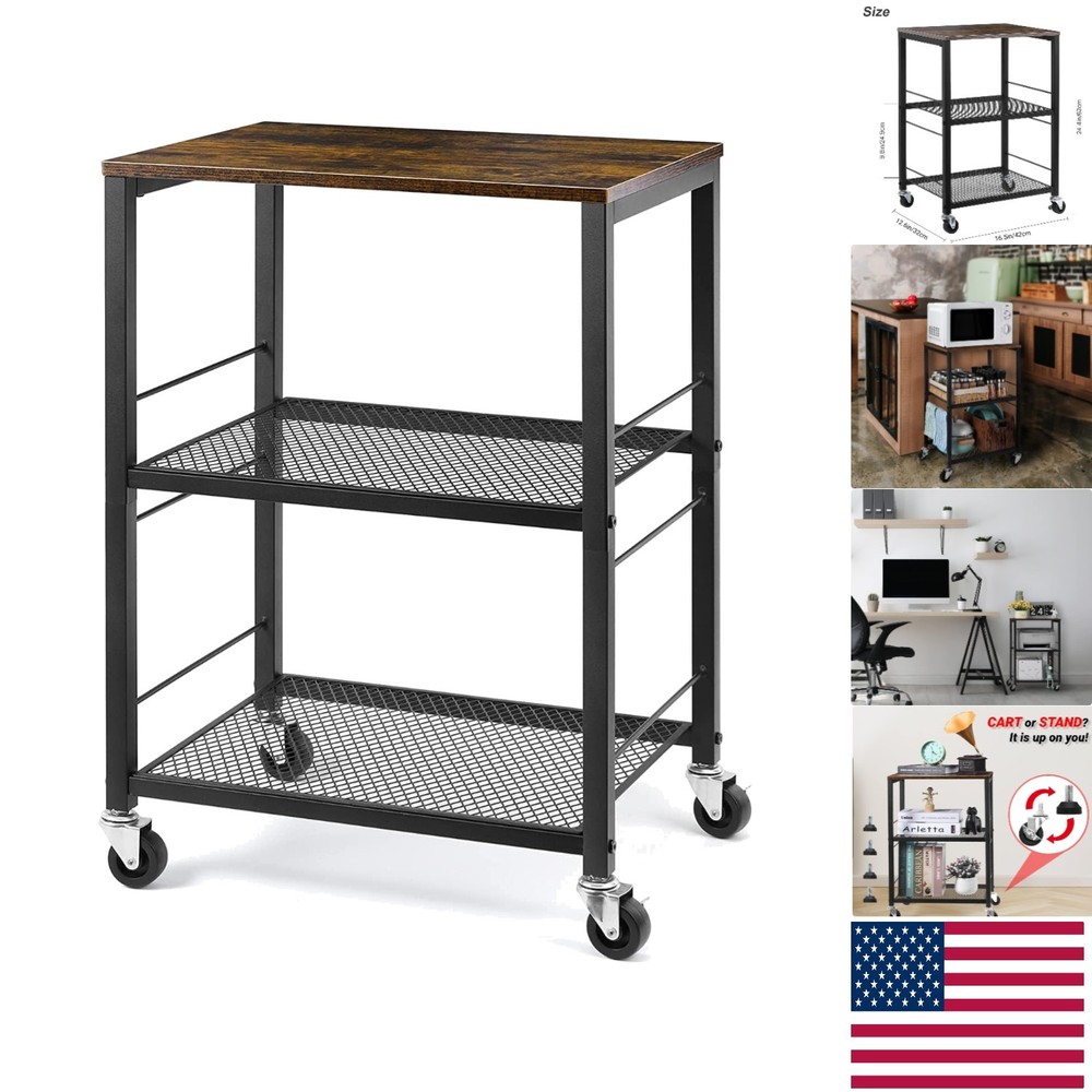 Multifunctional 3-Tier Rolling Storage Cart - Perfect for Kitchen or Office Use