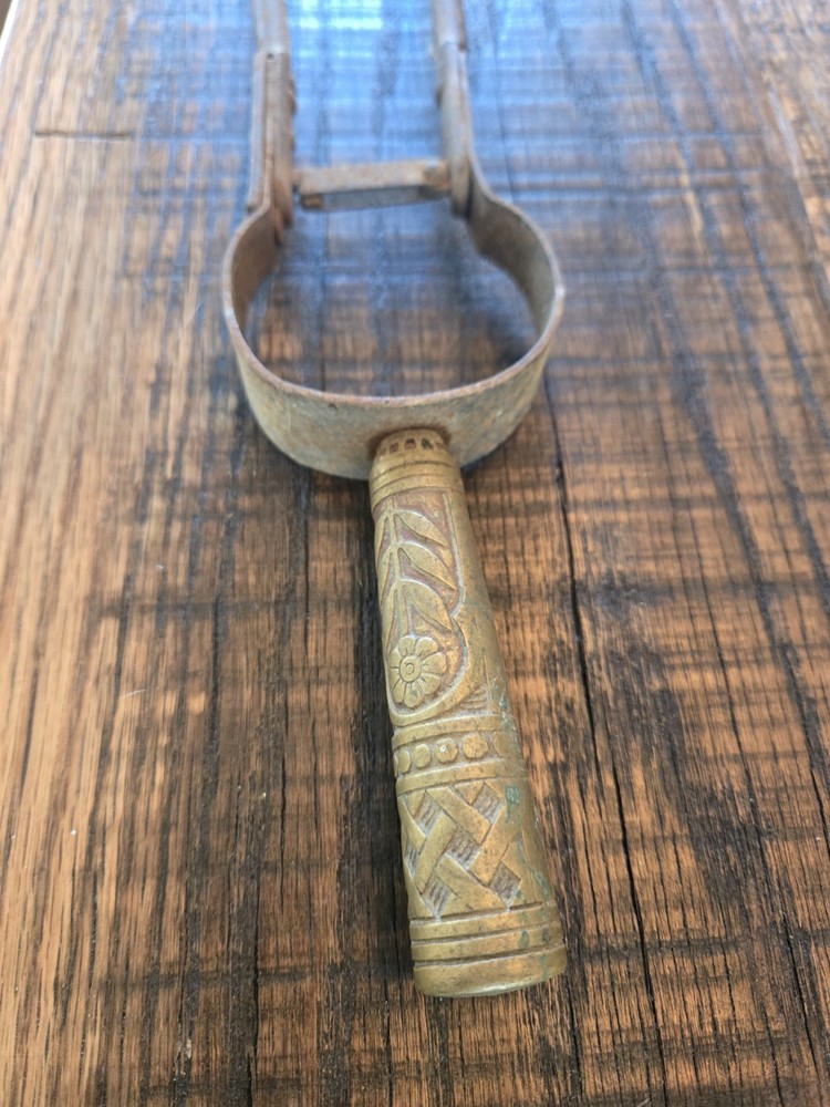 Vintage Log Or Blacksmith Tongs. Brass Handle.