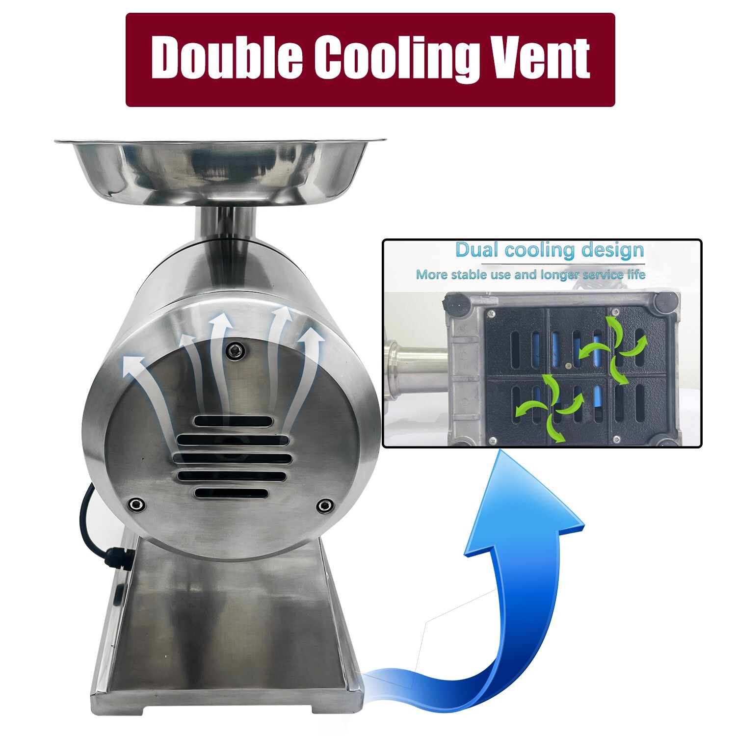 1.5HP Commercial Electric Meat Grinder 1100W Stainless Steel 550lbs/h Heavy Duty