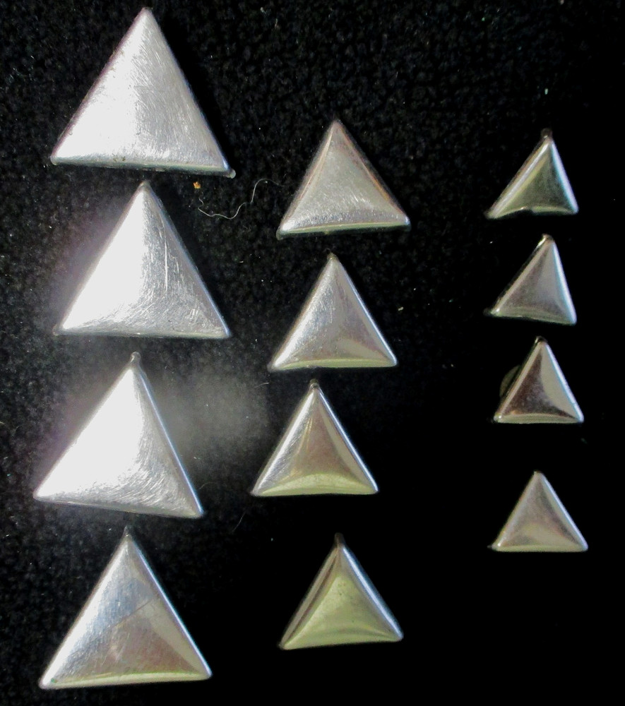 12PC Vintage TRIANGULAR Conchos LOT-chicago screw post backs-Parade Bridle tack