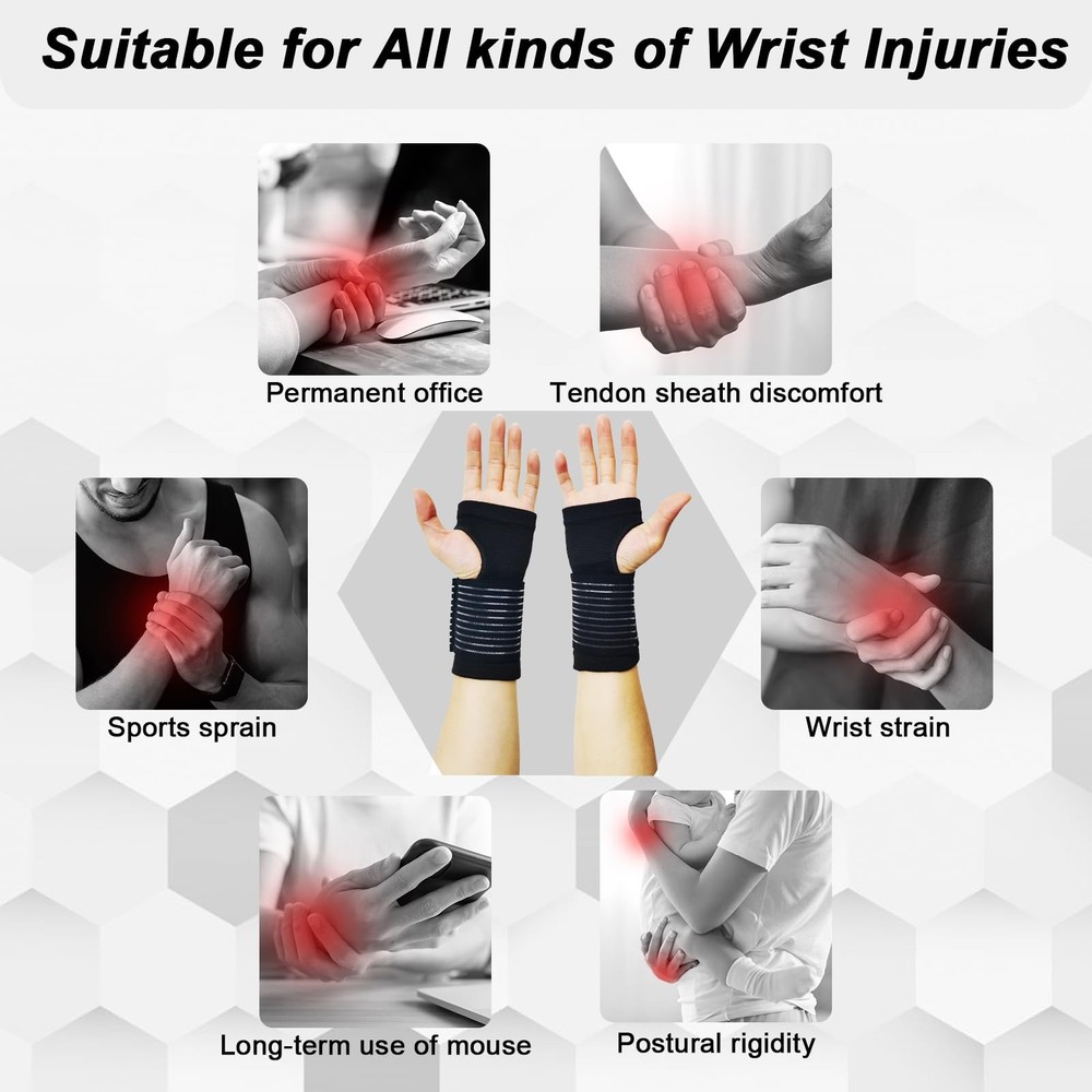 2 Pack Wrist Brace Compression Support Adjustable Carpal Tunnel
