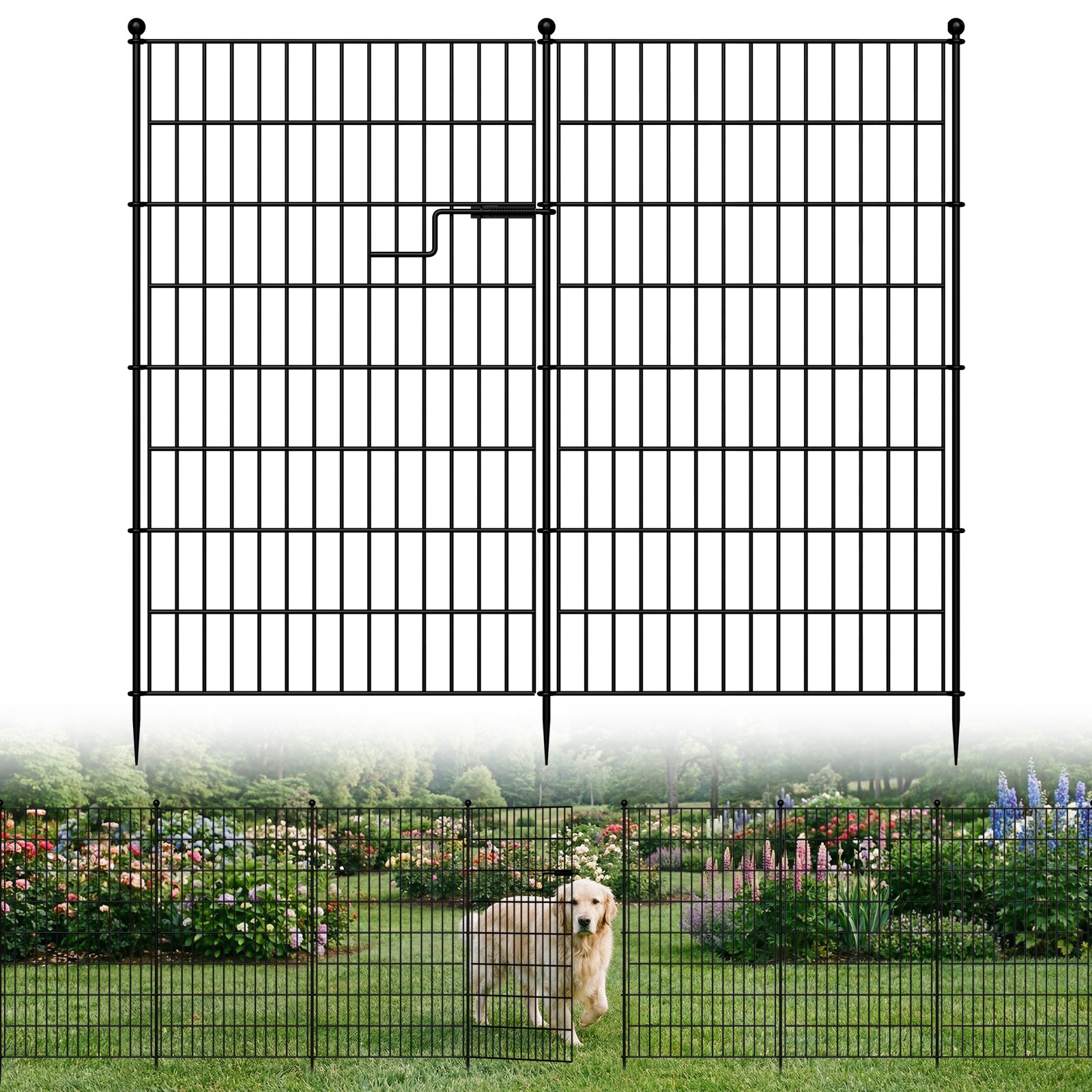 Decorative No Dig Garden Fence with Gate - 7/13 Panels for Pets & Yard 15/18 Ft