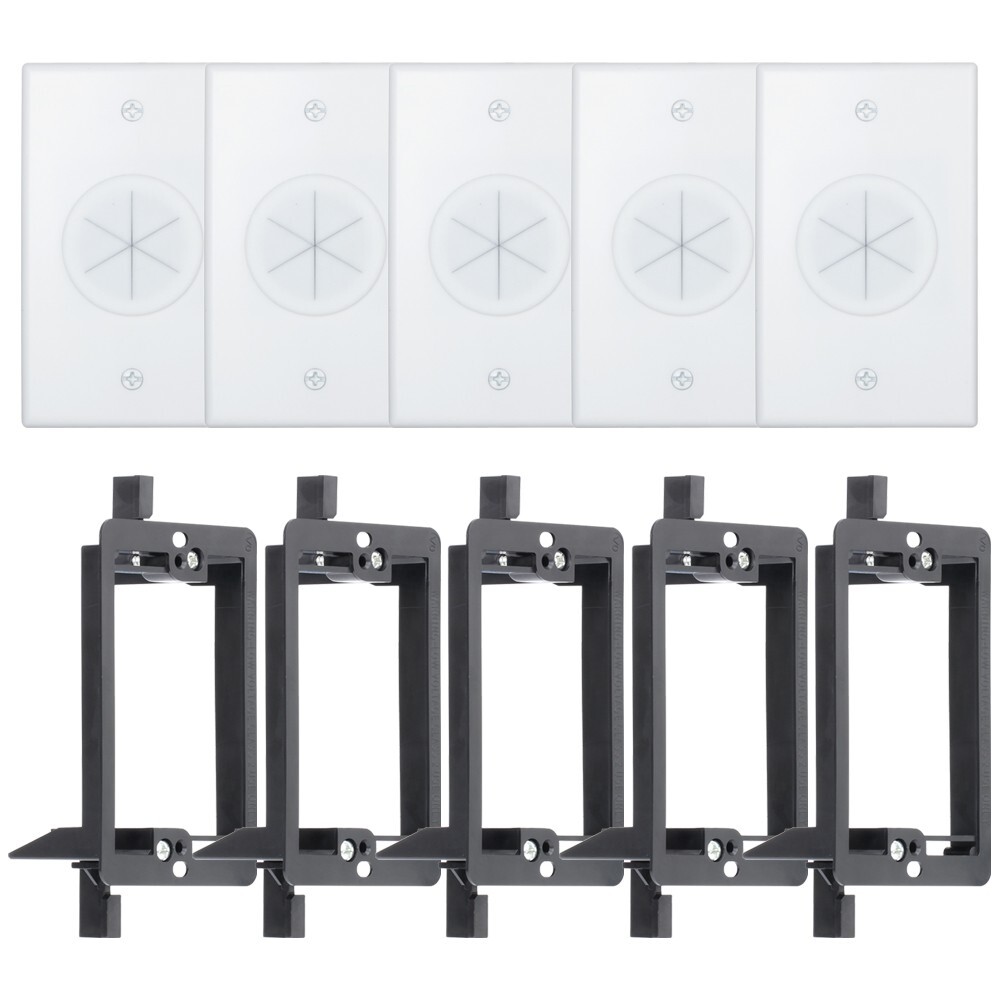 Cable Wall Plate + Mounting Bracket Round Silicone Passthrough for Cables 5-Pack