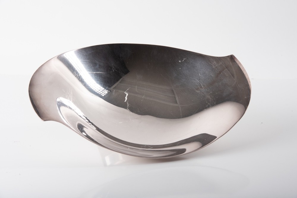 Fisher Stiver Mid-Modern Deco Elegant Curved Tray #K52 Dish Bowl 13" x 9" Silver