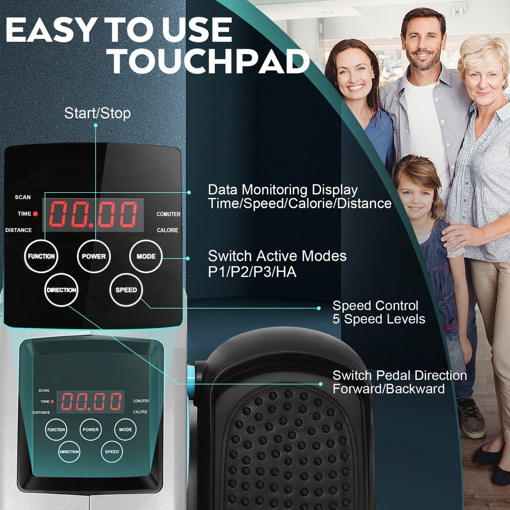 Under Desk Elliptical Machine Compact Pedal Exerciser Trainer Mini Indoor Cycle