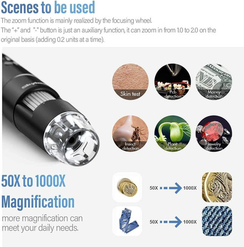 Wireless Digital Microscope, Skybasic 50X-1000X Magnification WiFi Black