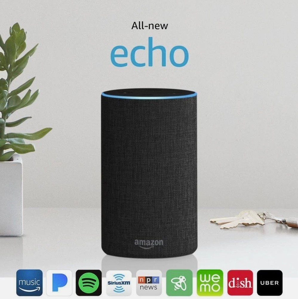 Amazon Echo 2nd Gen Smart Speaker Alexa and Dolby processing Charcoal Fabric