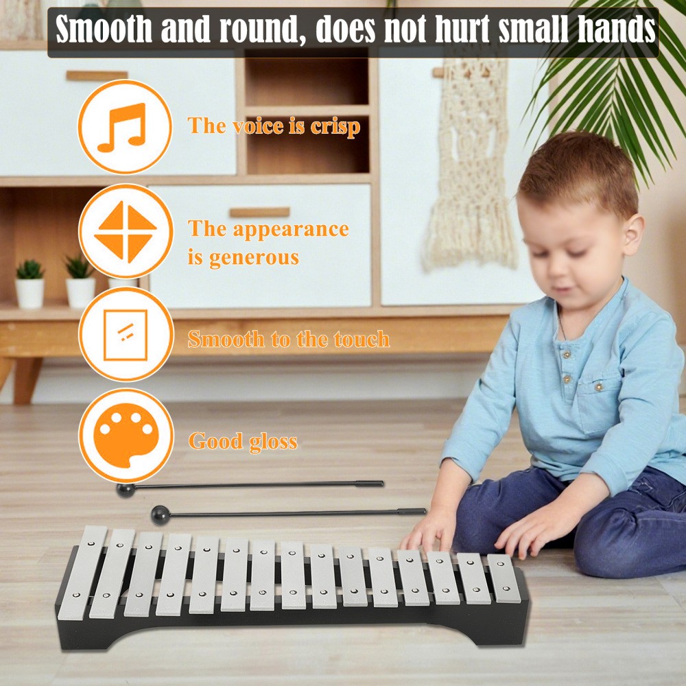 15 Note Percussion Glockenspiel Bell Kit Percussion Xylophone with 2 Mallets