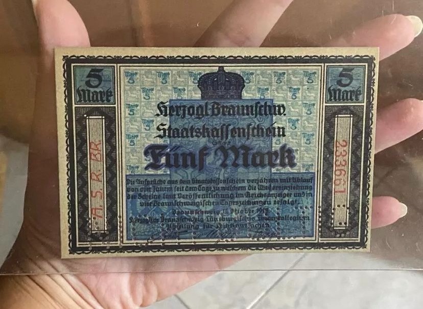 BRAUNSCHWEIG GERMANY 5 MARK 1918 IN REMARKABLE CONDITION