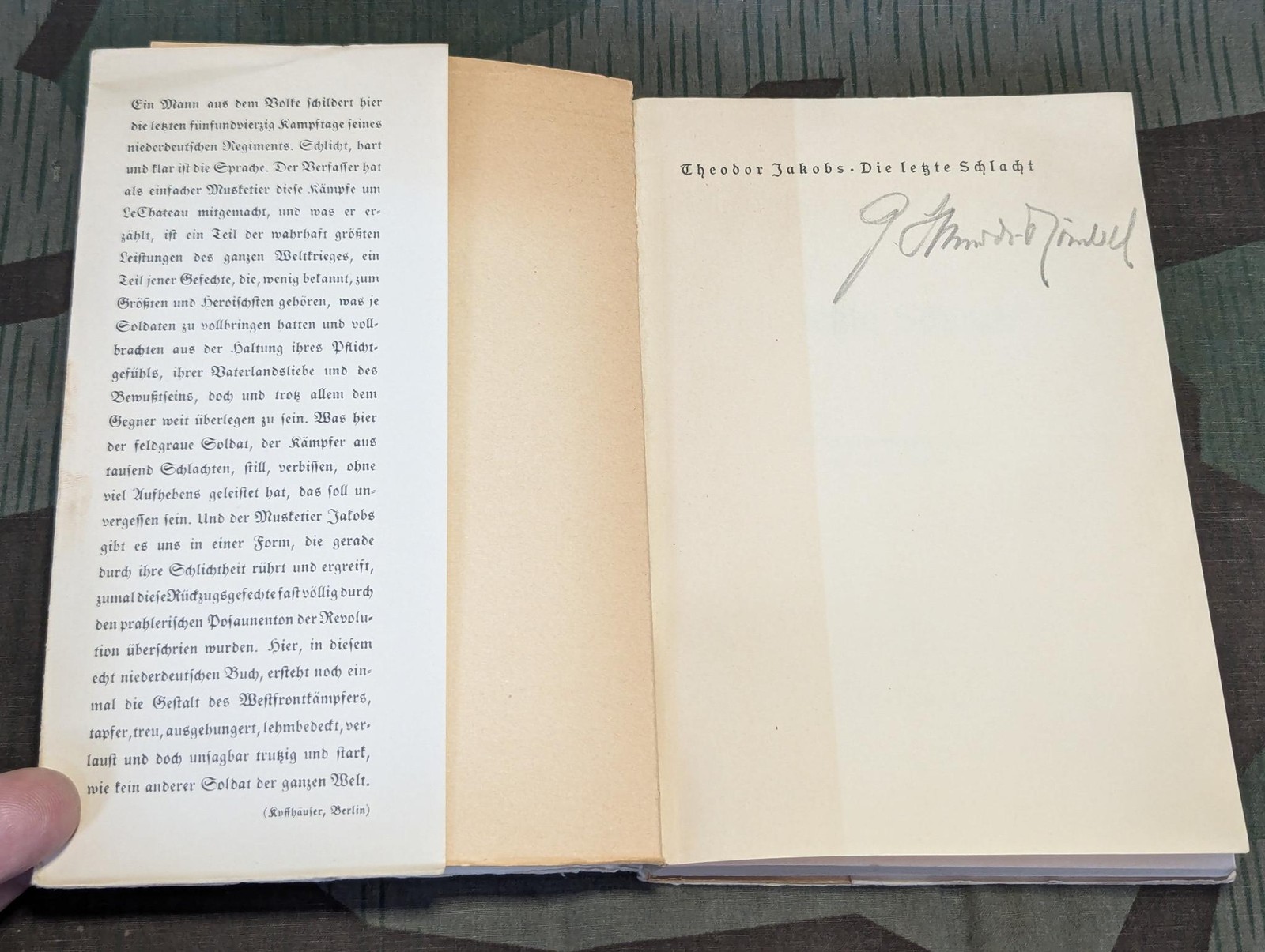 1935 Book Die Letzte Schlacht Theodor Jakobs German WWI Tank Armor Soldier War