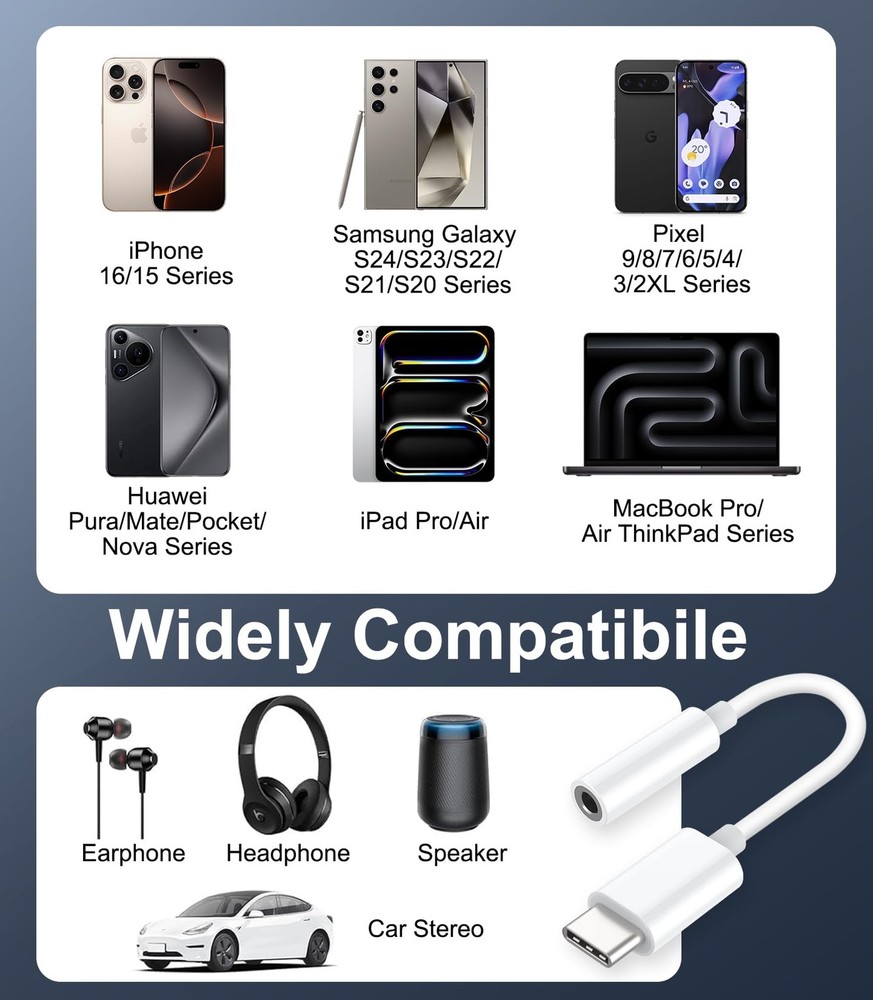 USB C to 3.5mm Audio Headphone Adapter, Type C Jack White