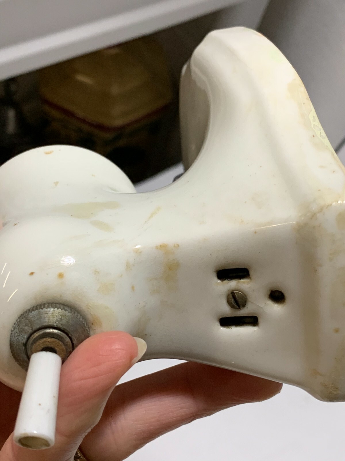 Vtg Deco White Porcelain Wall Light Fixture Pull Chain Outlet Sconce Bathroom