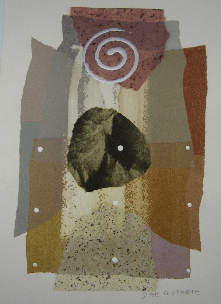 Signed 1998 PG Gravele mixed media abstract postmodern composition 10x15"