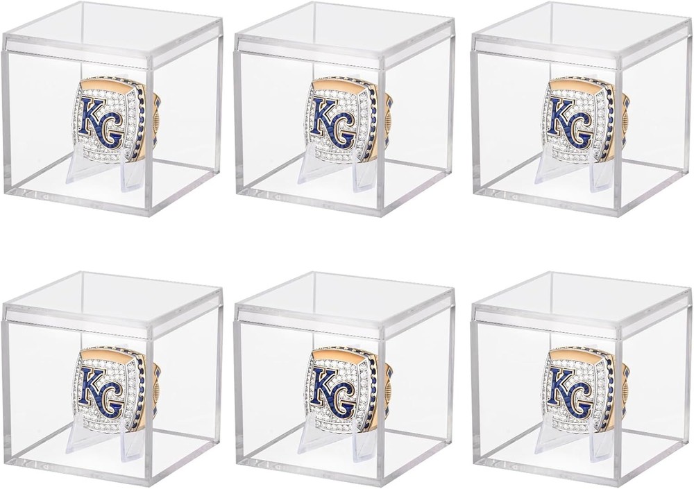 6 Pack Championship Ring Display Case Clear Acrylic Mini