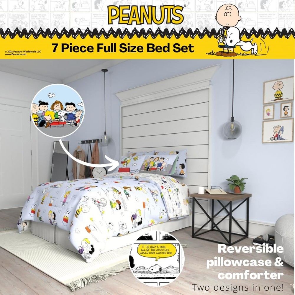 Peanuts Multi Character 7-Piece Bedding Set - Super Soft Comforter & Sheets