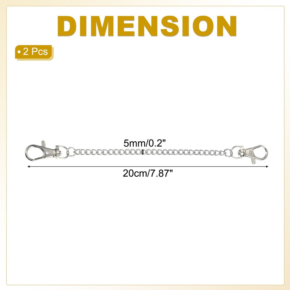 2Pcs 7.9" Hanging Chains with Clasp Hooks Plant Hangers Silver