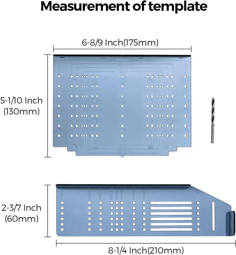 Multi-Size Cabinet Handle Template with Drilling Kit for Precise Installations