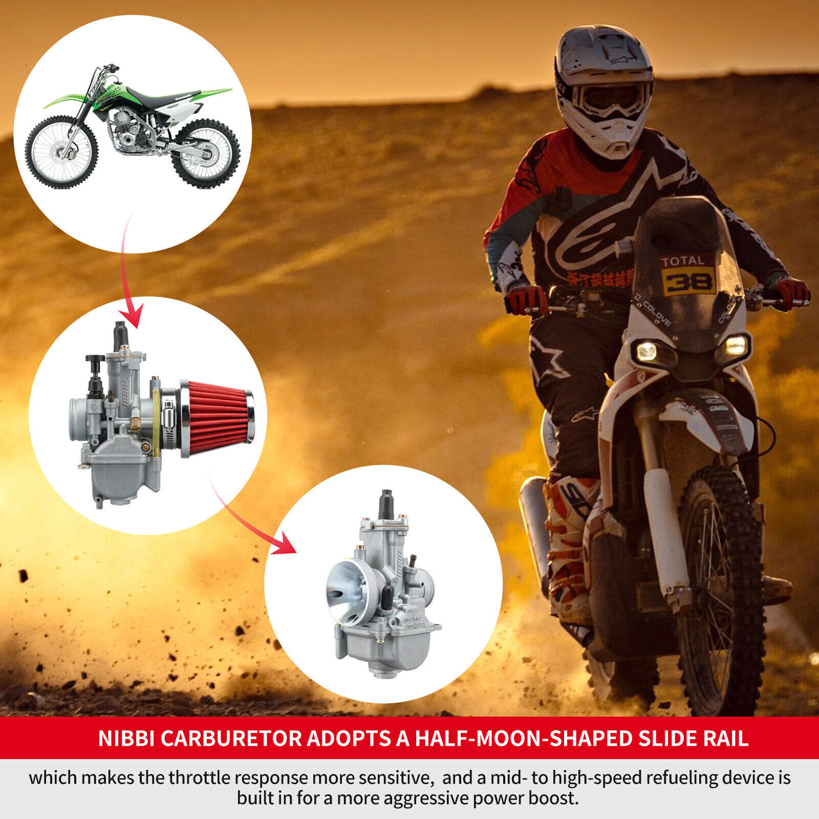 NIBBI PWK 32mm Pre-Jetted Carburetor For HONDA YAMAHA SUZUKI Dirt Pit Bike ATV