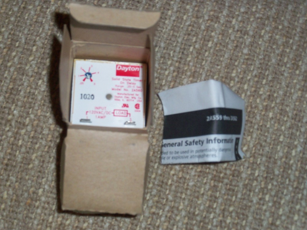 Dayton 2A560 Encapsulated Timer Relay, 1A, Solid State, Pins: 2