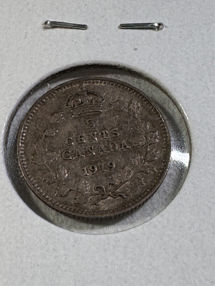 1919 Canada 5 Cents Small Silver Coin Cleaned