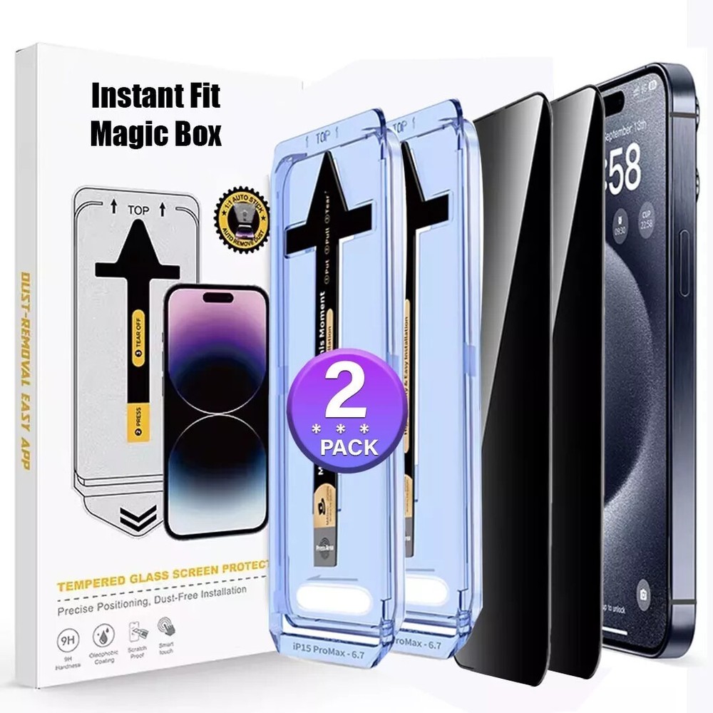 2x iPhone 16 Pro Max 15 14 13 12 11 Plus Privacy Tempered Magic Auto Alignment